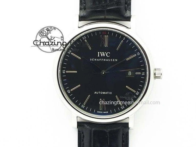 MIROTIME 0511 GoodFit Portofino SCHAFFHAUSEN SS MKF 1:1 V2 Best Edition Black Dial On Black Leather Strap A 7350
